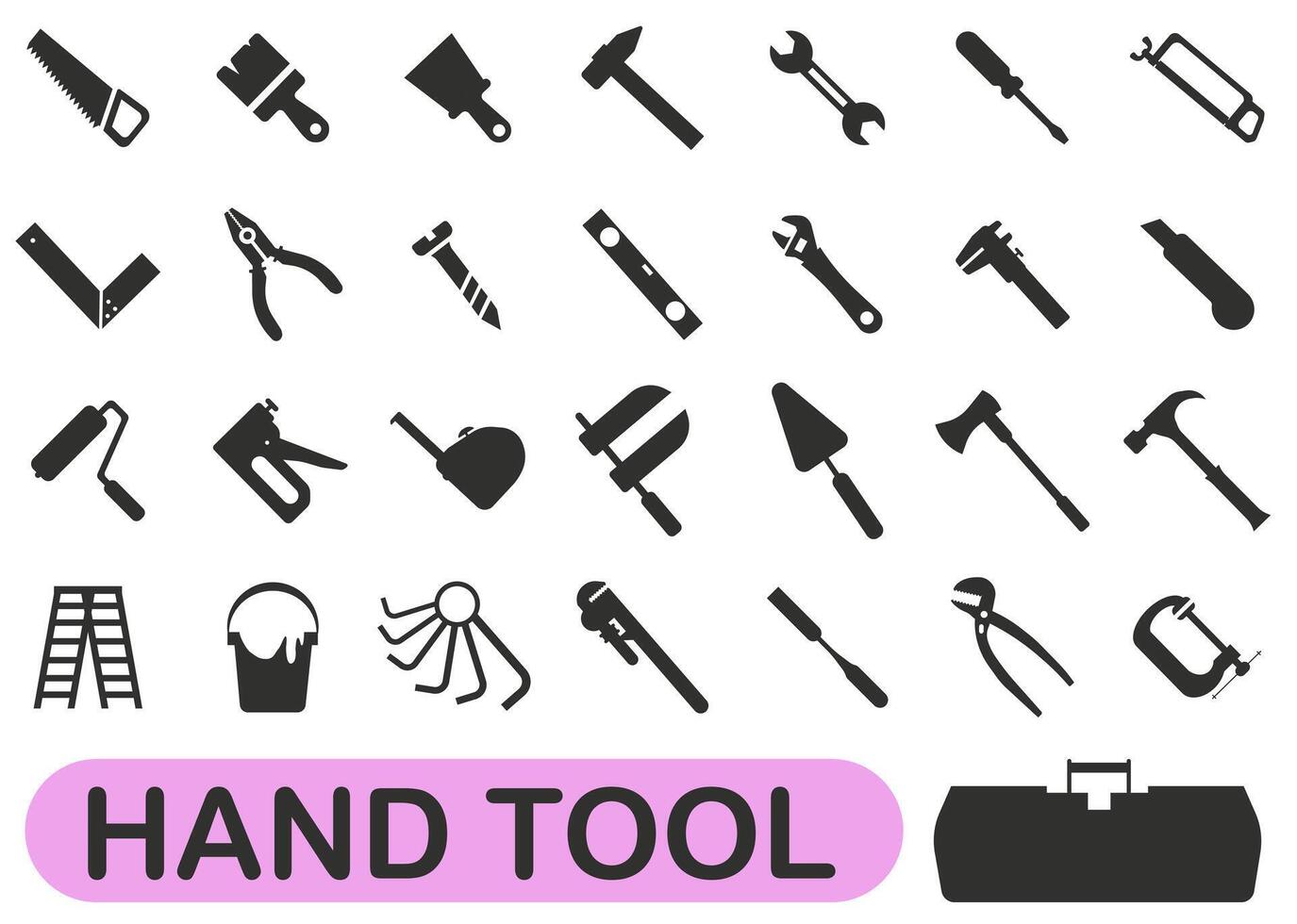 Hand tool. Set of hand tools or tools icons. Dark tool icons. vector