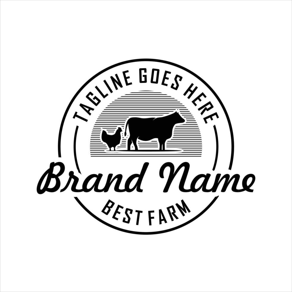 Vintage Cattle Farm Logo Template. Vintage farm logo design illustration. vector