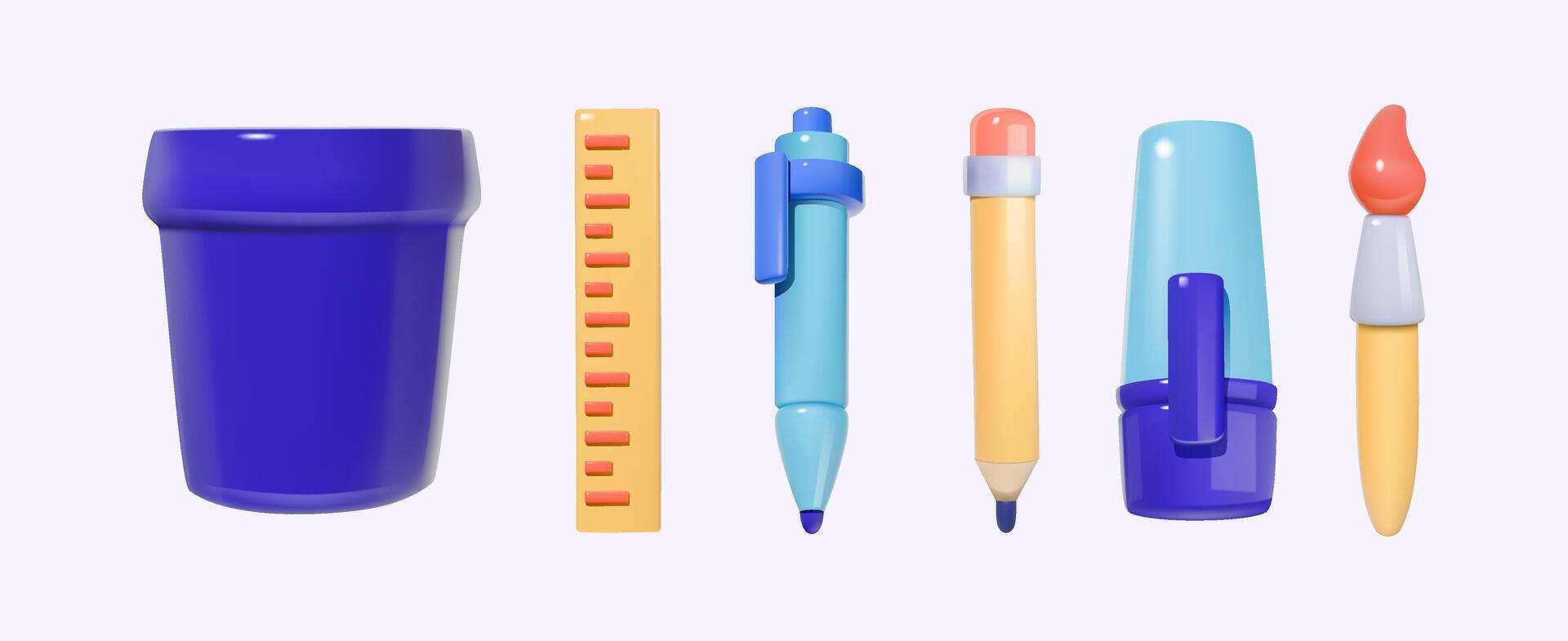 3D Colorful Stationery Items vector