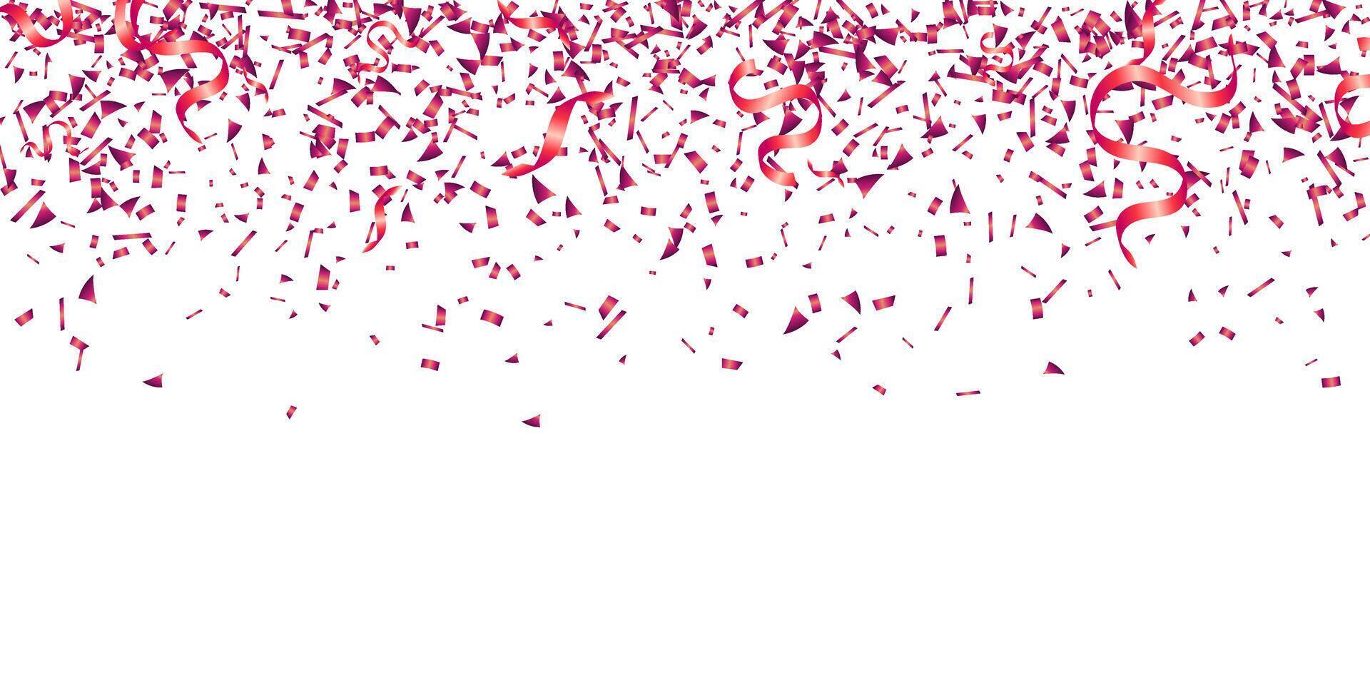 Red confetti and ribbon falling celebration, event, birthday, Valentine party banner background vector