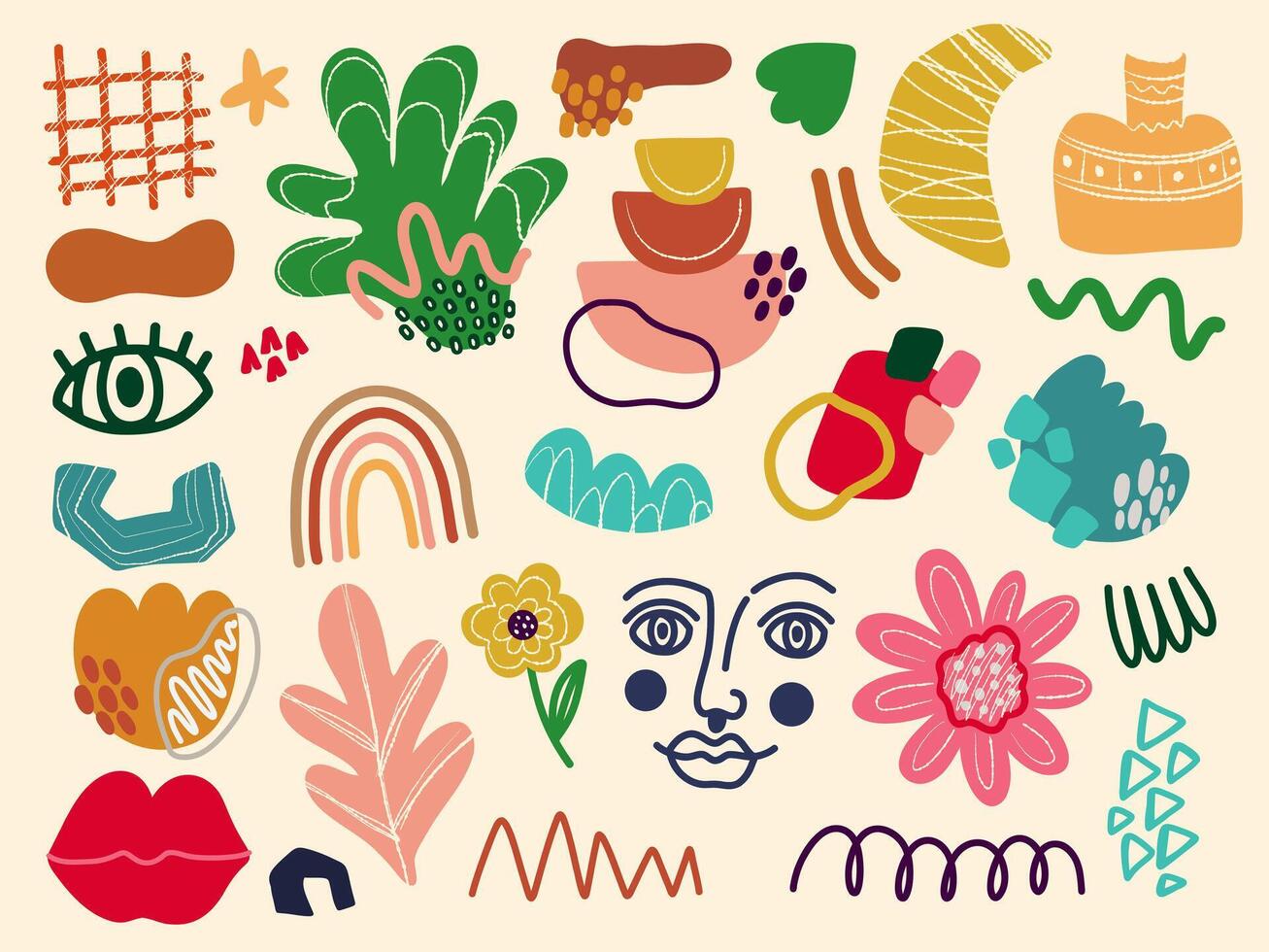 Abstract element shape set. Color graphic modern abstract element. Doodle collage vector