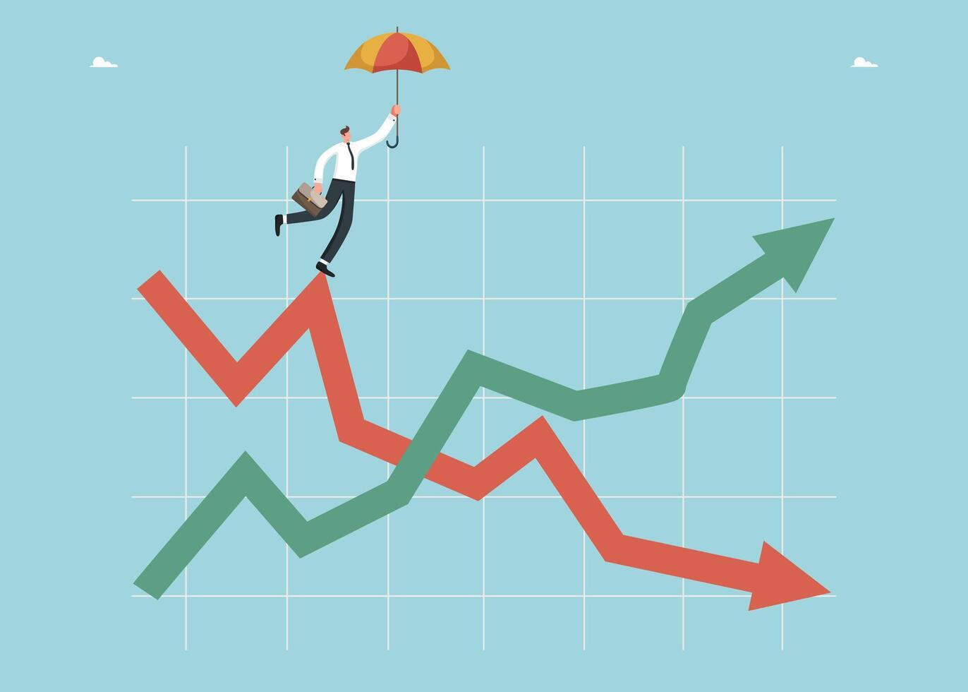 Man with umbrella on arrows on graph vector