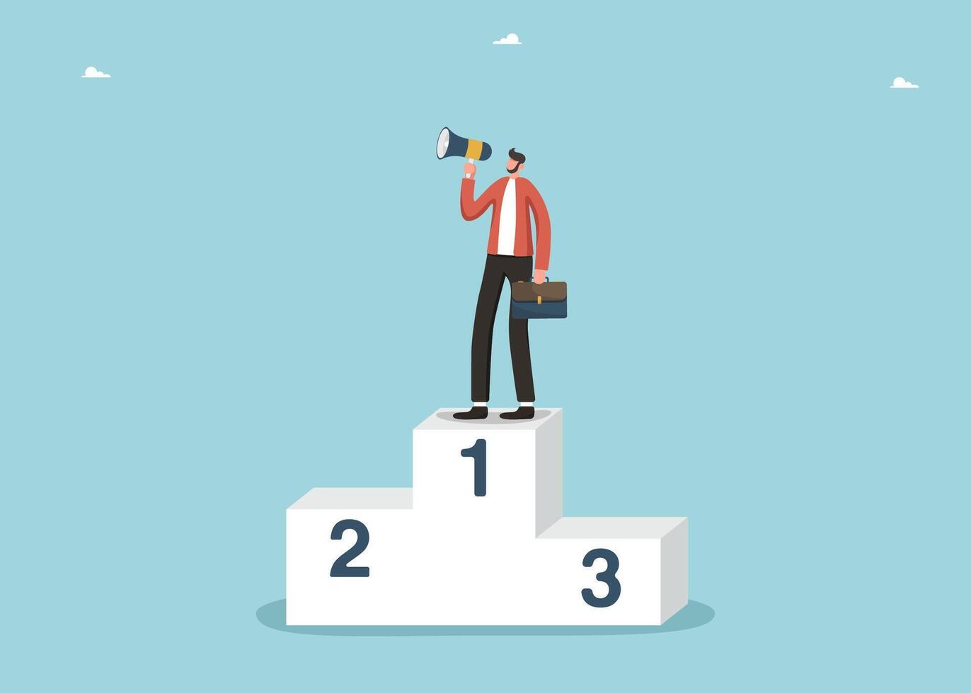 Man with loudspeaker stands on top of pedestal vector