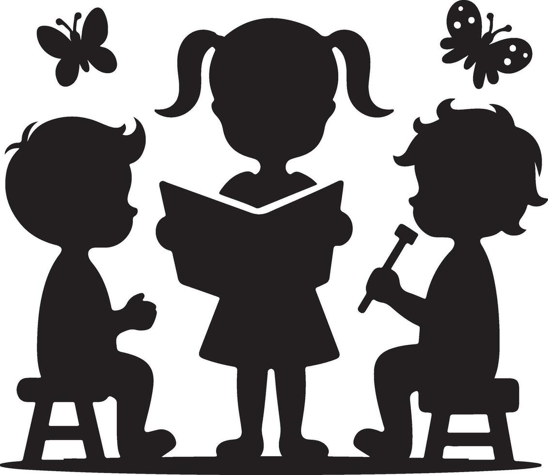 children's silhouette black vector