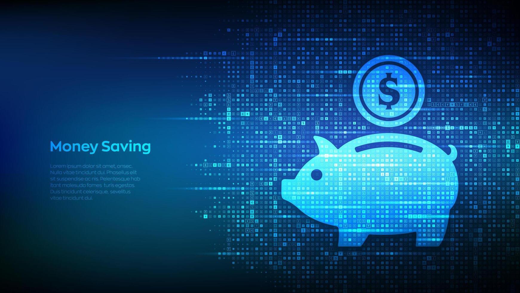Money box icon made with currency symbols. Piggy bank symbol. Piggybank savings. Business investment payment background with currency signs. Dollar, euro, yen and pound icons. illustration. vector