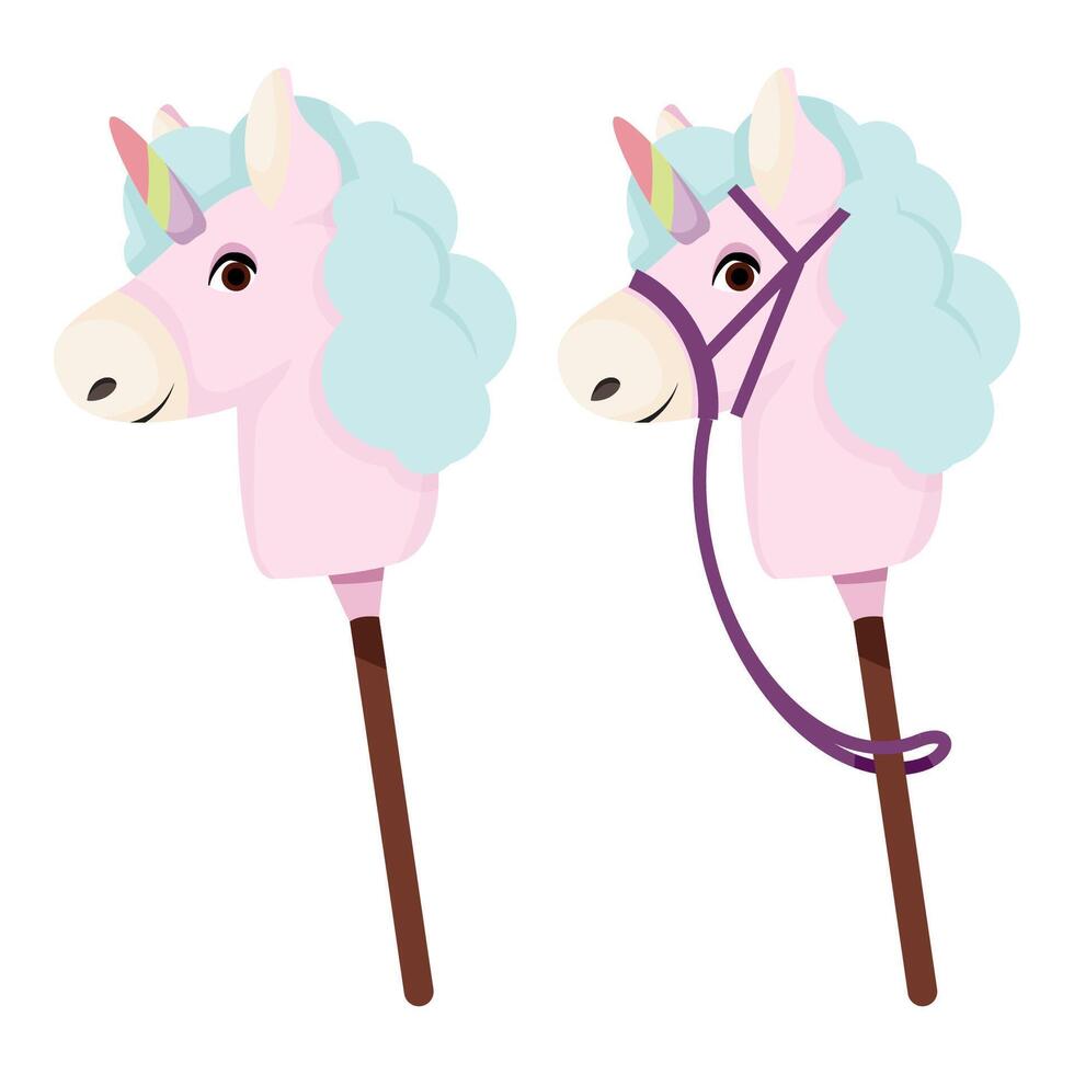 Toy horse head for hobbyhorsing with unicorn horn vector