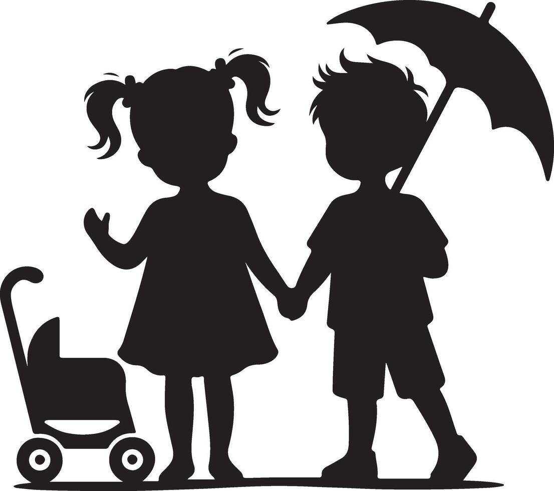 children's silhouette black vector