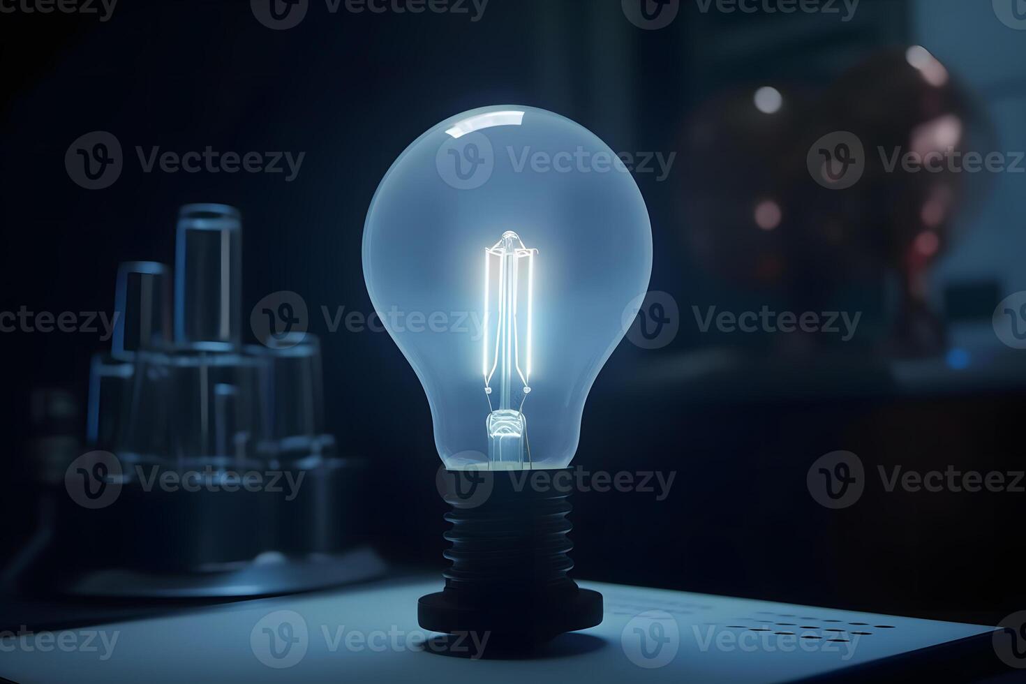 Light bulb in digital abstract technology background. Neural network photo
