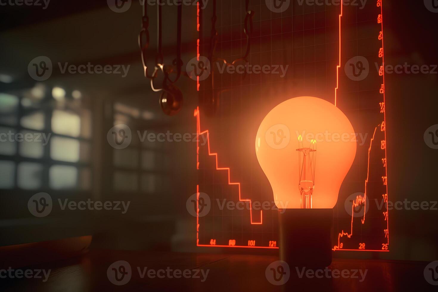 Light bulb in digital abstract technology background. Neural network photo