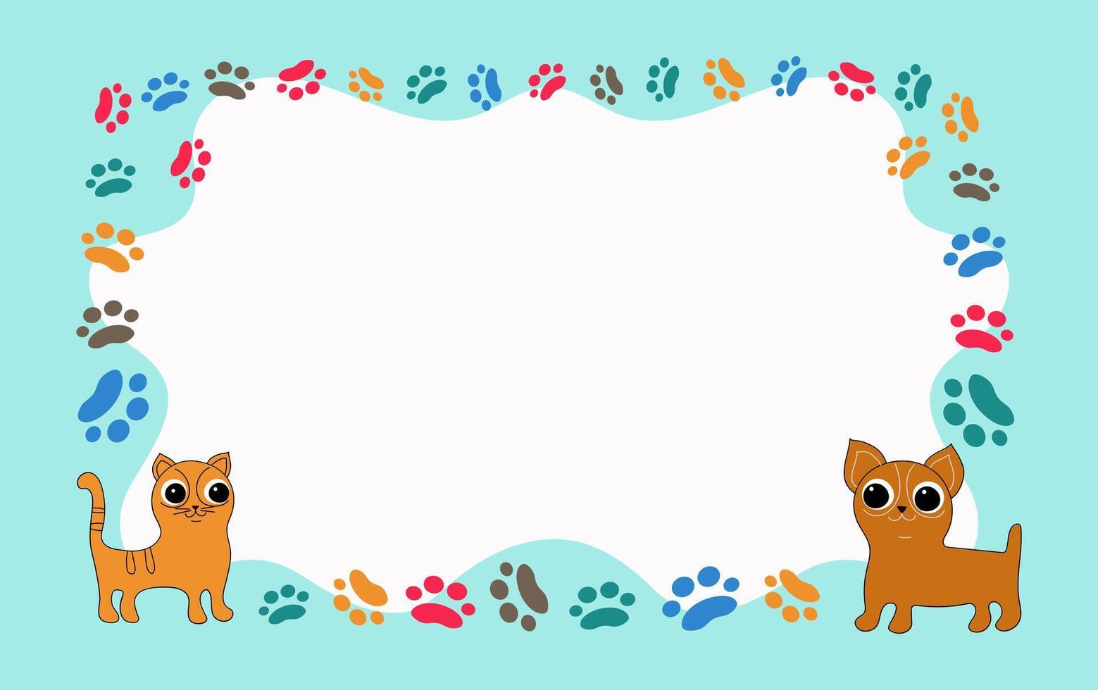 Frame cartoon dog, cat, footprints, paw prints animal, pets. Background for print design . Card with space for text. Pet products. Pet notice banner concept illustration. Background isolated. vector