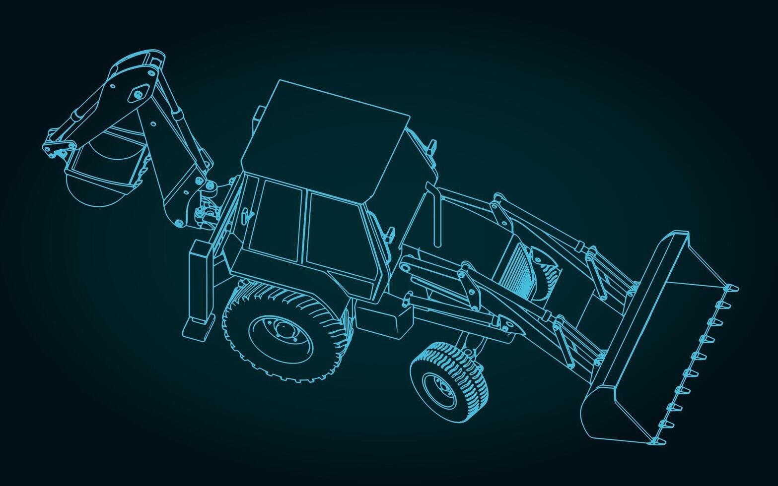 Backhoe loader blueprint vector