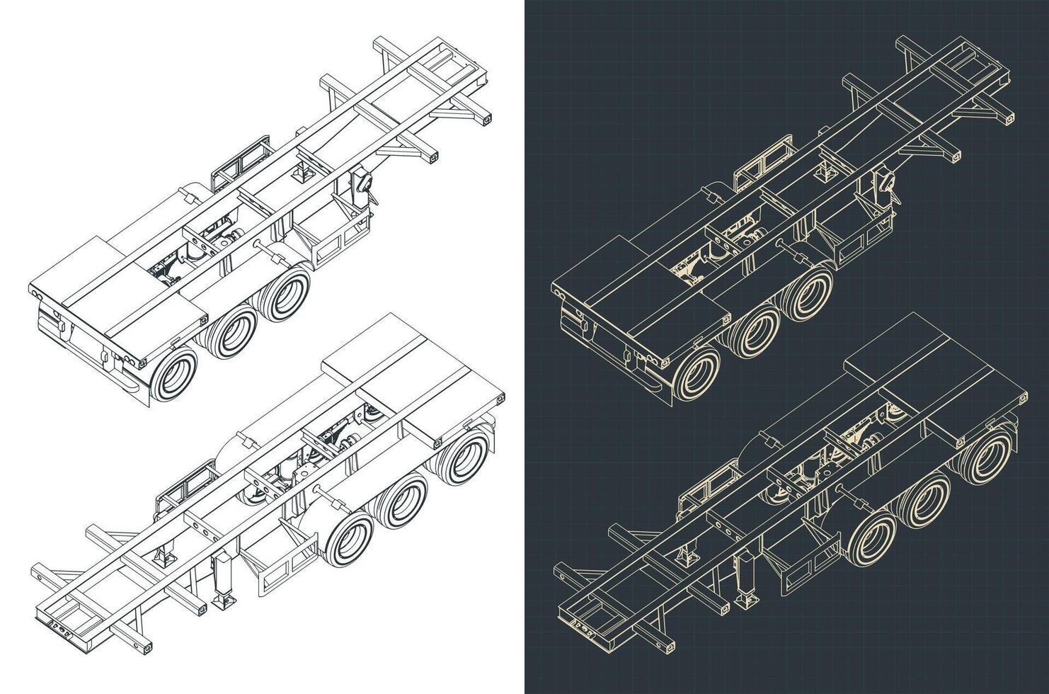 Trailer isometric blueprints vector