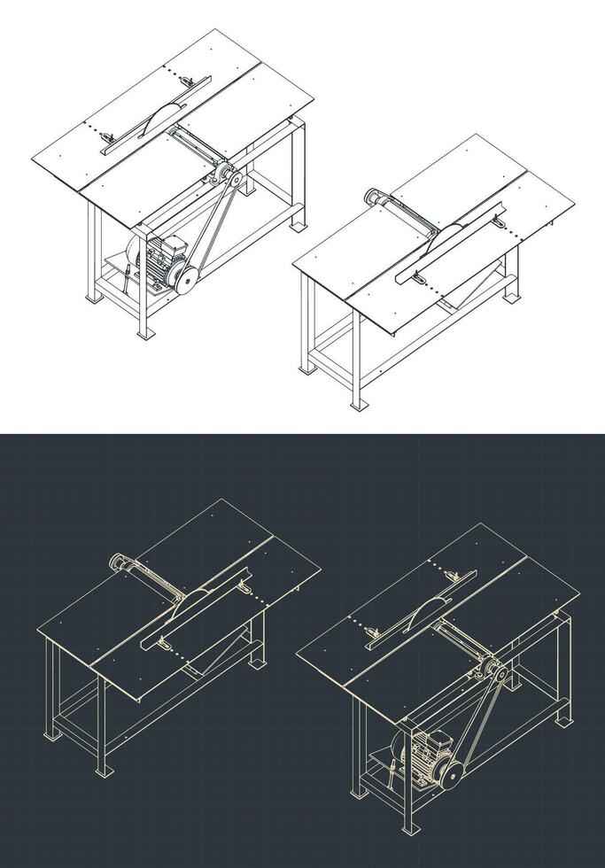 Table Cutting Machine Isometric Drawings vector