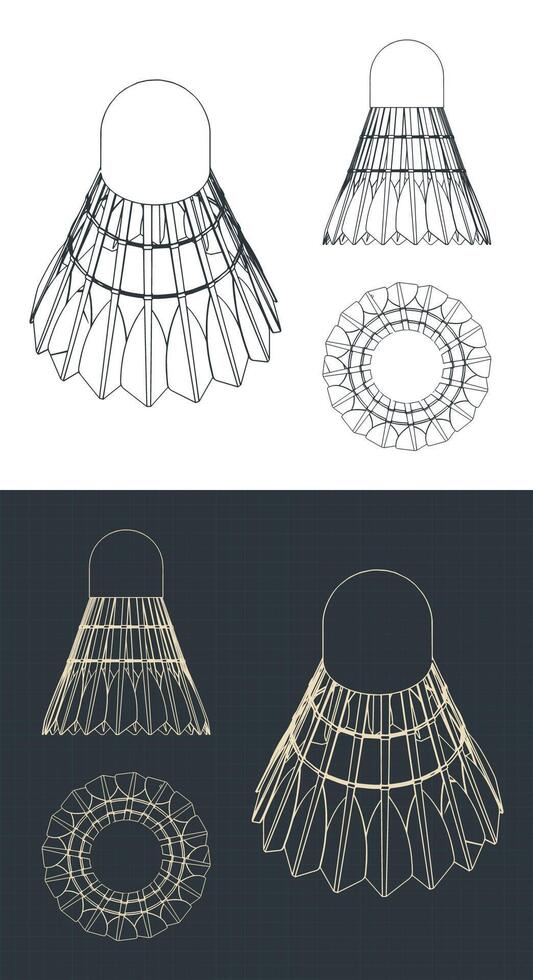 Shuttlecock for badminton blueprints vector