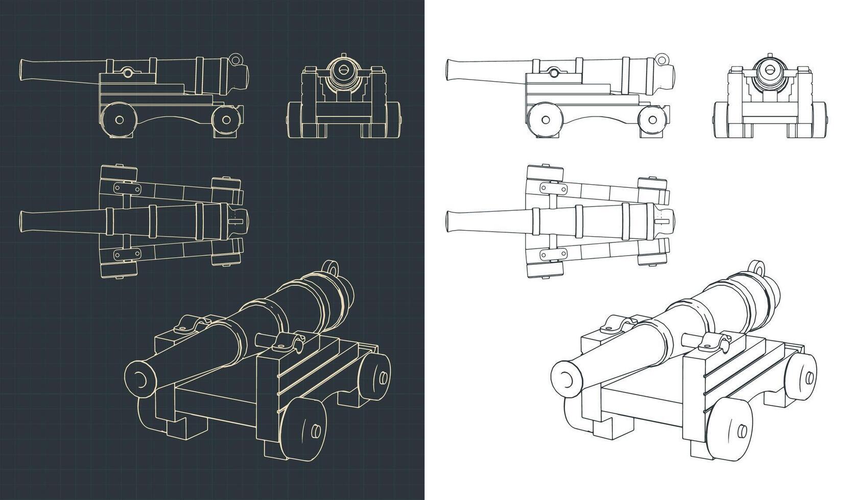 Vintage Naval Cannon Drawings vector