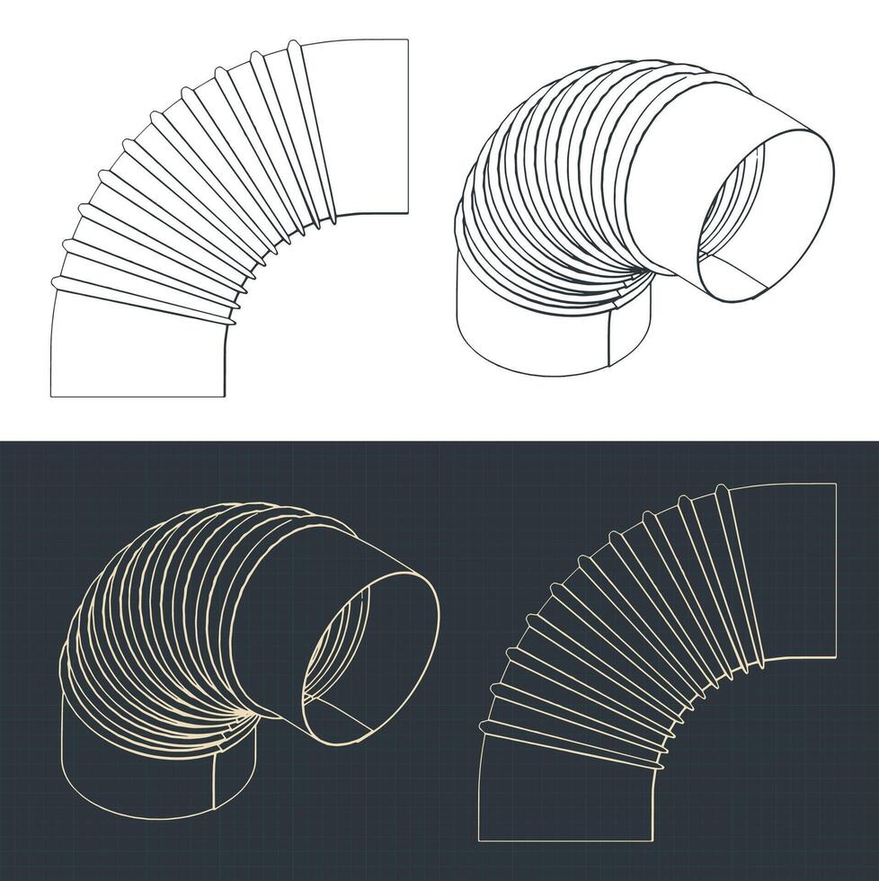 Flexible duct pipe blueprints vector