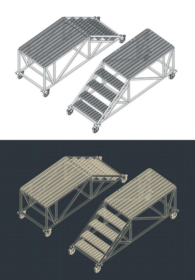 Rolling Service Ladder isometric blueprints vector