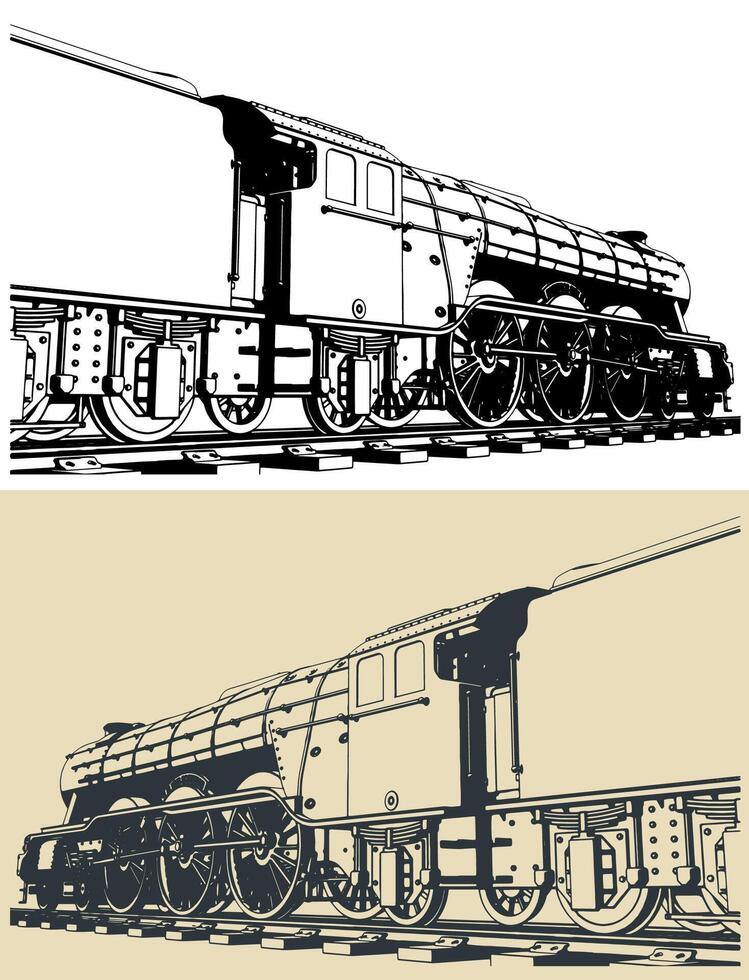 Steam locomotive drawings vector