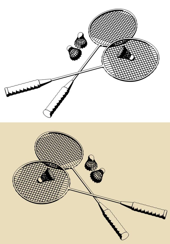 Rackets and shuttlecocks for badminton vector