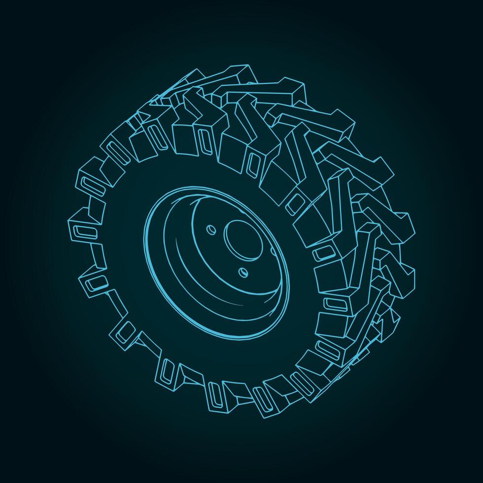 Tractor wheel blueprint vector