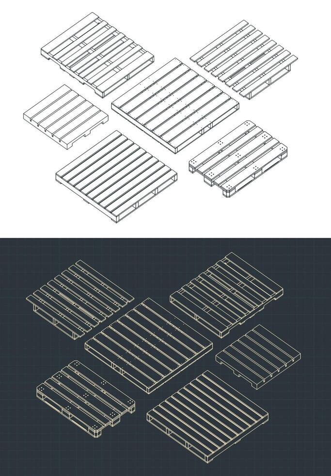 Pallet isometric drawings set vector
