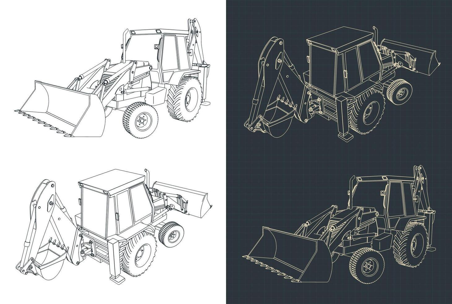 Backhoe loader blueprints vector