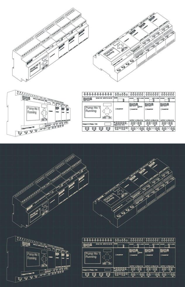 Smart relay system blueprints vector