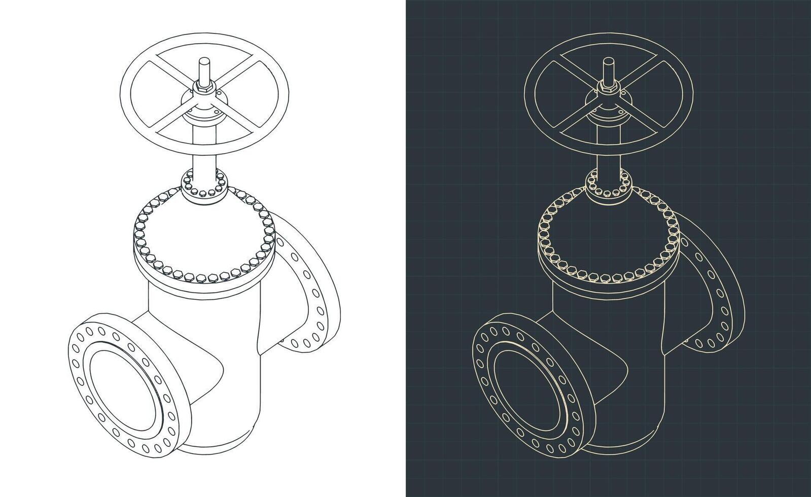 Valve isometric blueprints vector