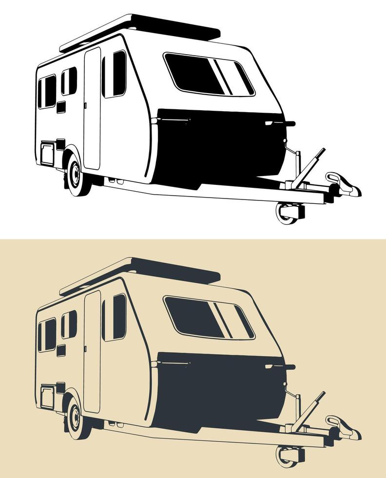 Camping trailer with lift-up roof illustrations vector