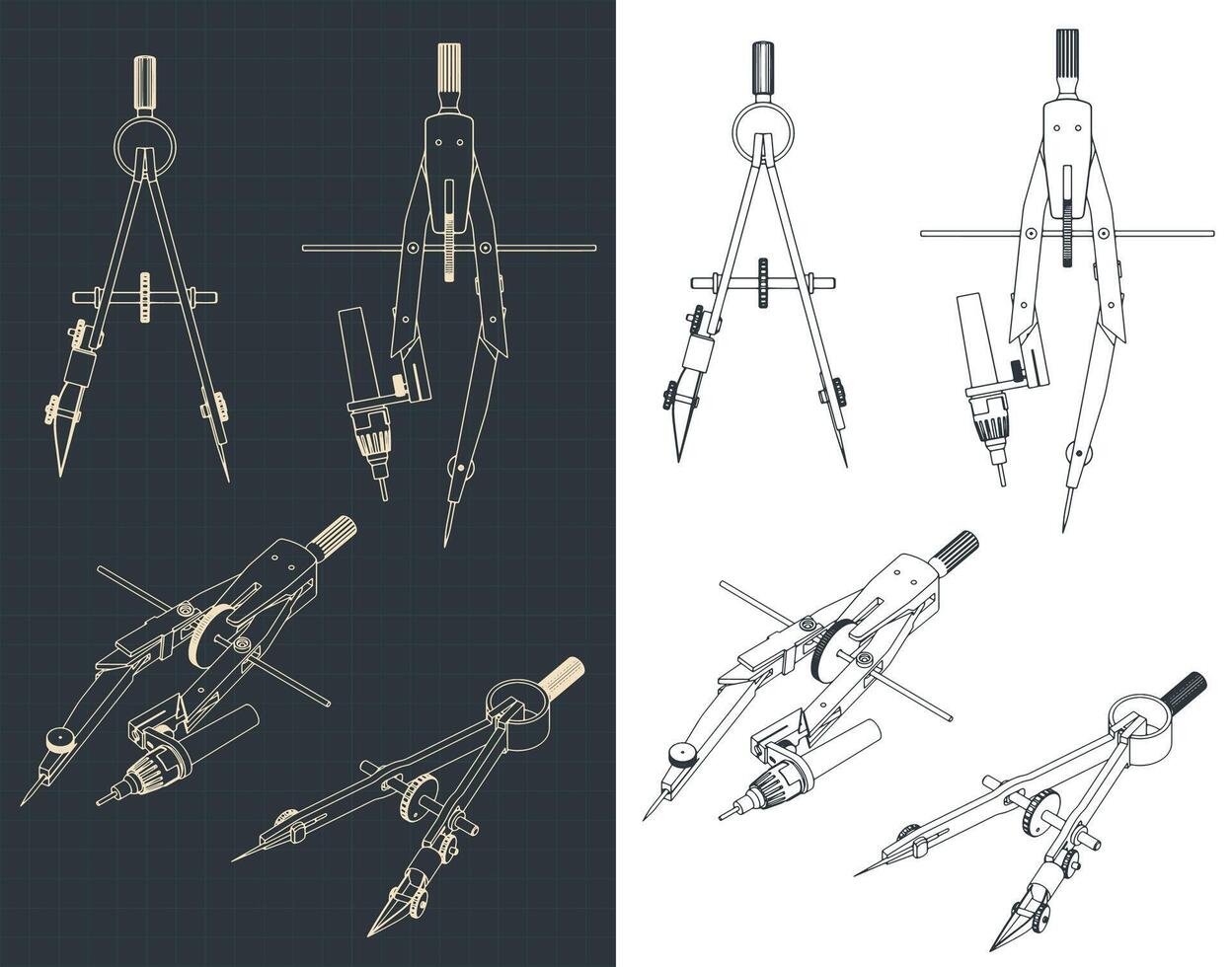 Drawing compass blueprints vector