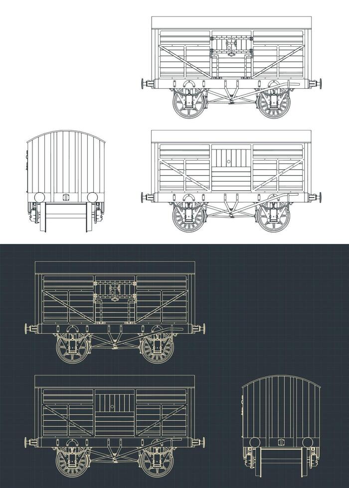 Cattle wagon blueprints vector