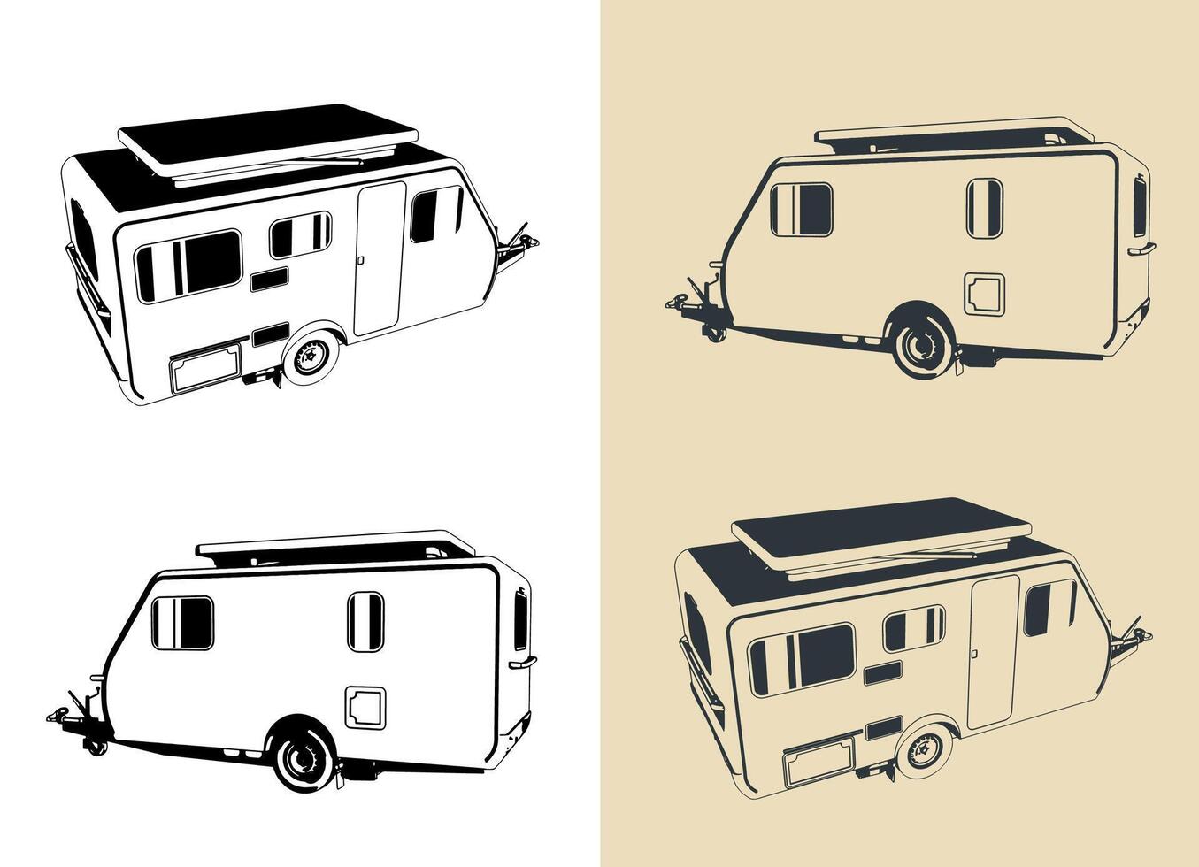Camping trailer with lift-up roof vector