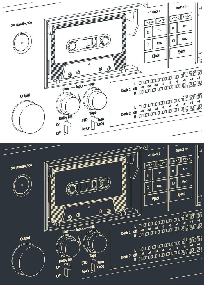 Tape recorder close-up illustrations vector