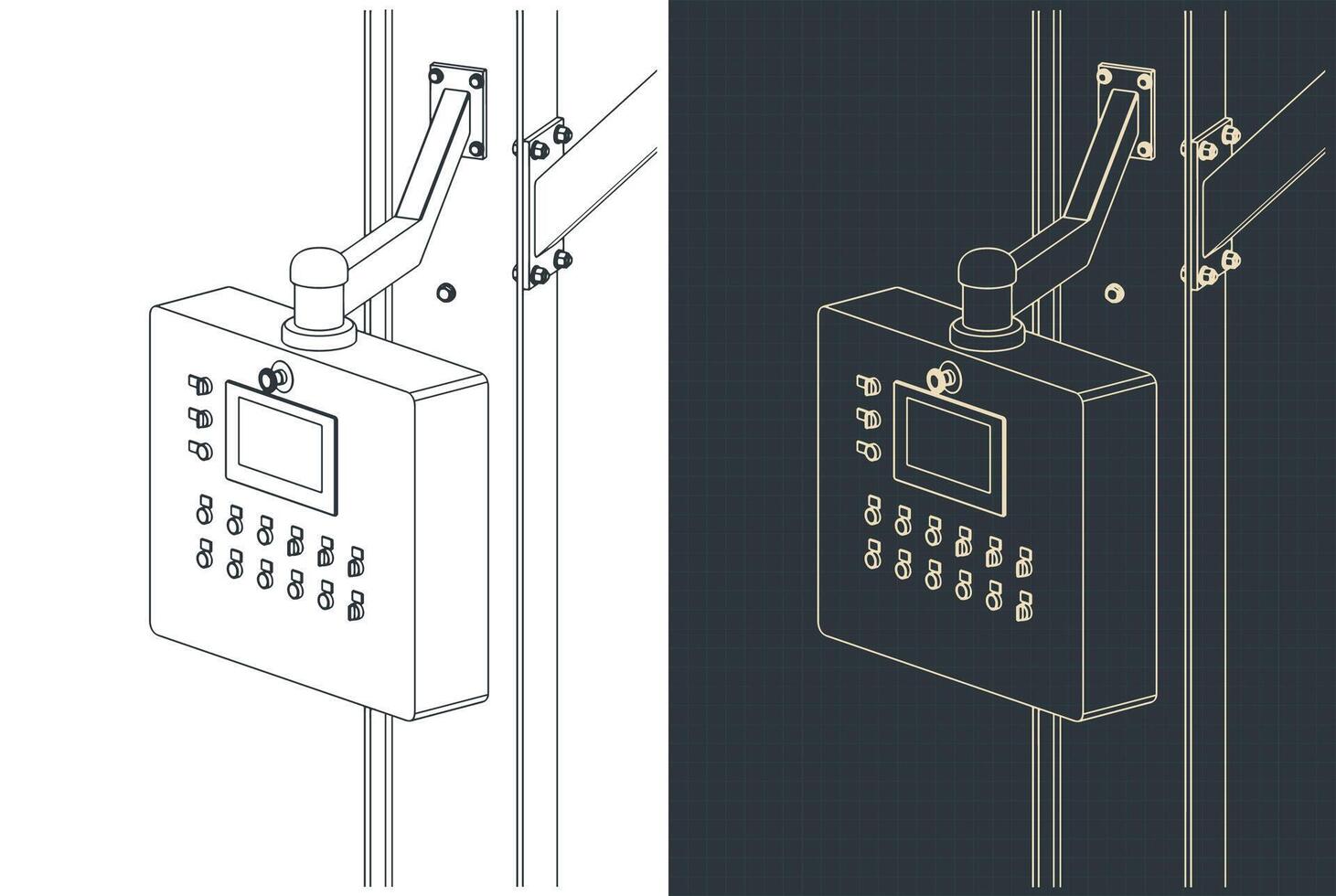 Machine control panel blueprints vector