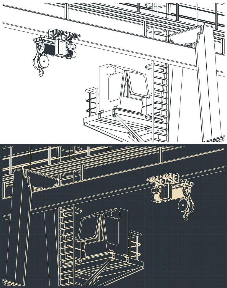 Gantry crane close up illustrations vector