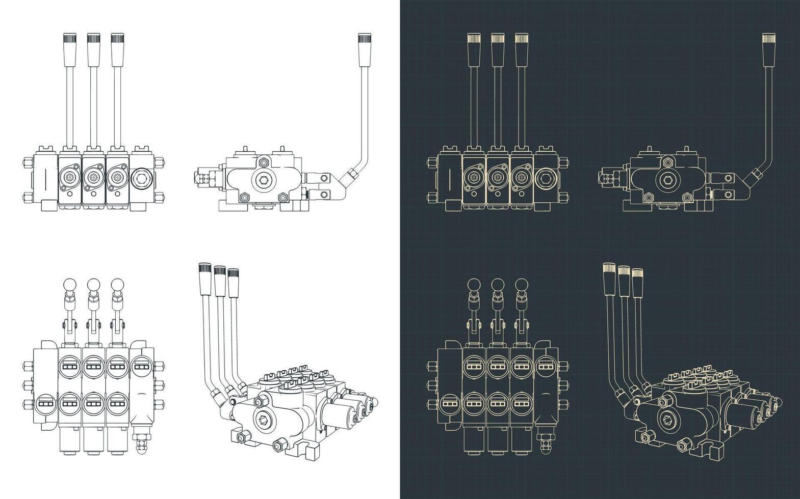 Hydraulic directional control valve blueprints vector