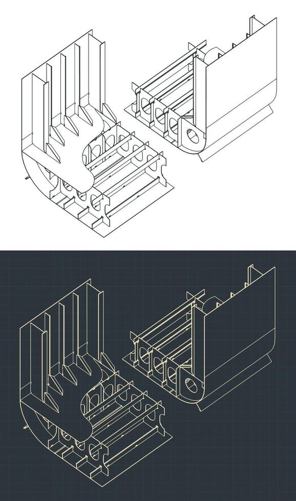 Cargo ship section drawings vector
