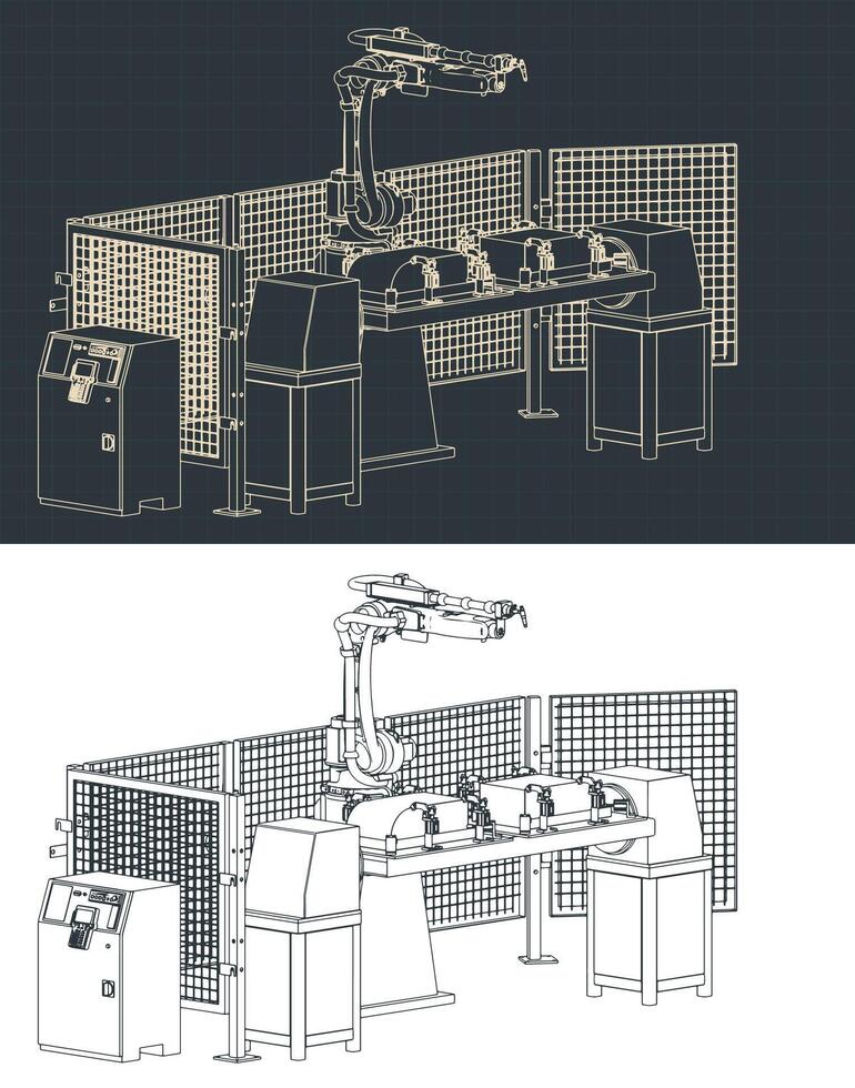 Robotic welding line drawings vector