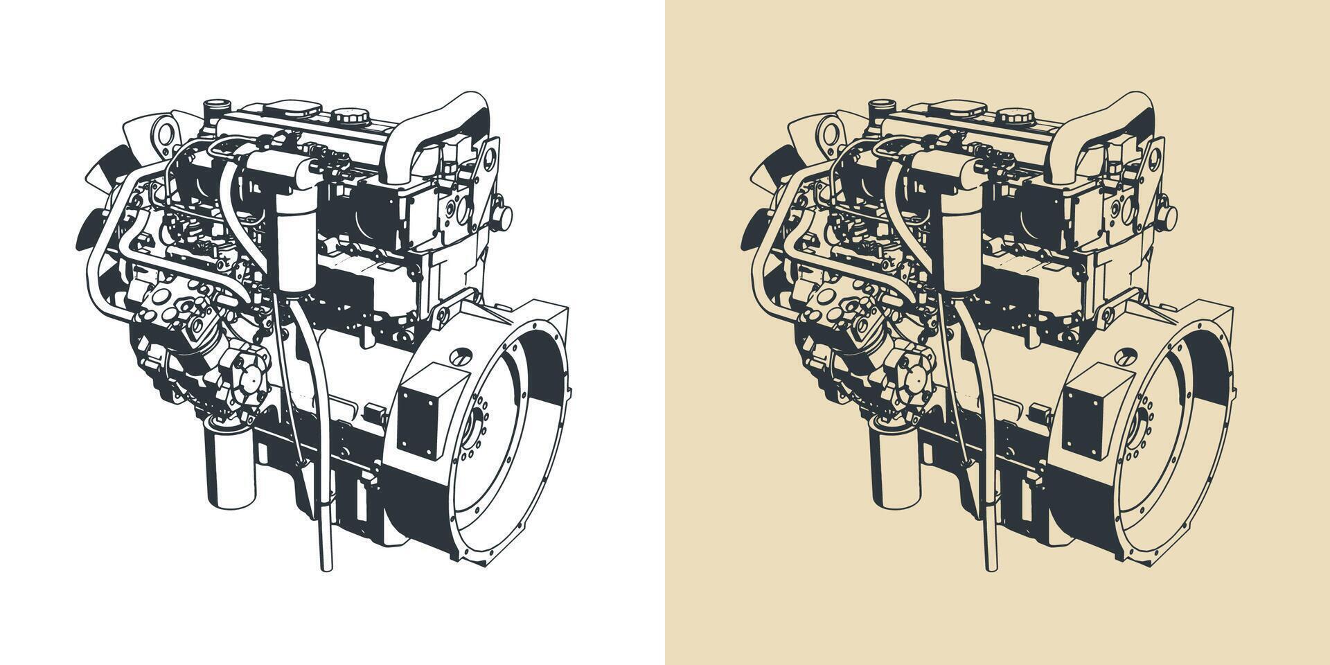 Diesel engine illustrations vector