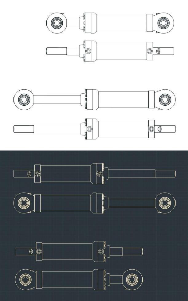 Hydraulic cylinder blueprint vector