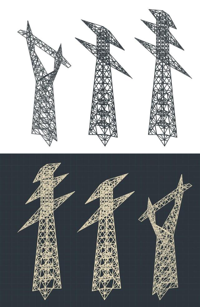 Power poles isometric blueprints vector