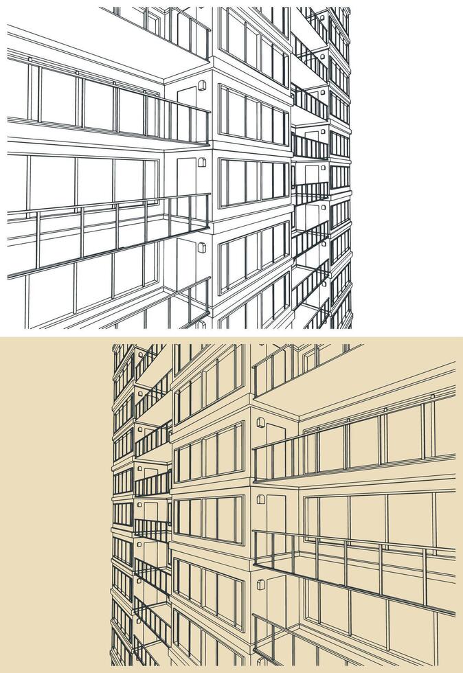 Apartment building close up illustrations vector