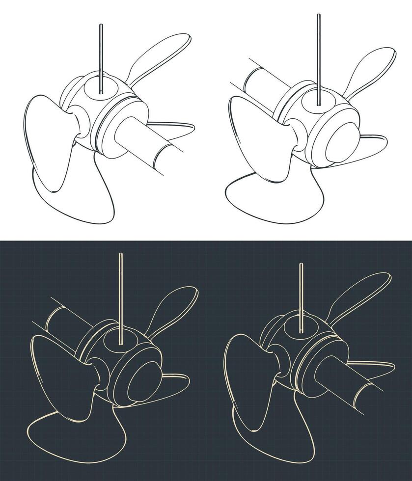 Propeller screw isometric blueprints vector