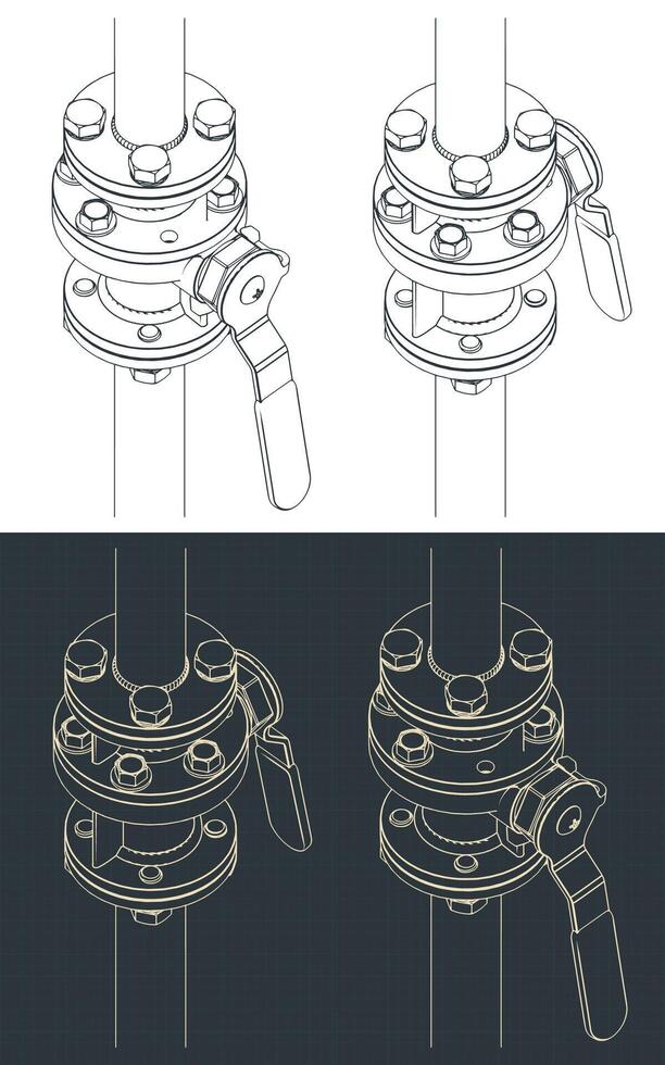 Ball valve isometric blueprint vector