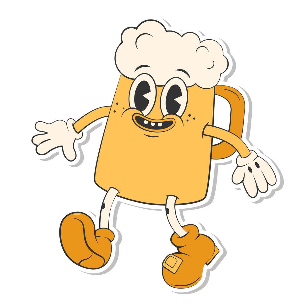 Happy beer character on transparent background.Simple retro cartoon mascot for poster, banner, graphic print.Y2k groovy beer day cute beer mug.Oktoberfest concept. illustration EPS 10 vector