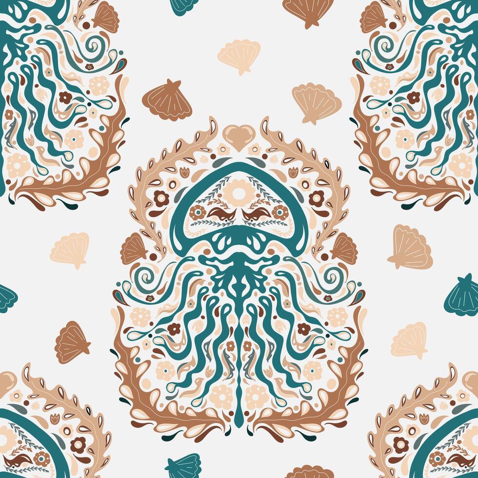 seamless pattern with an octopus and shells vector