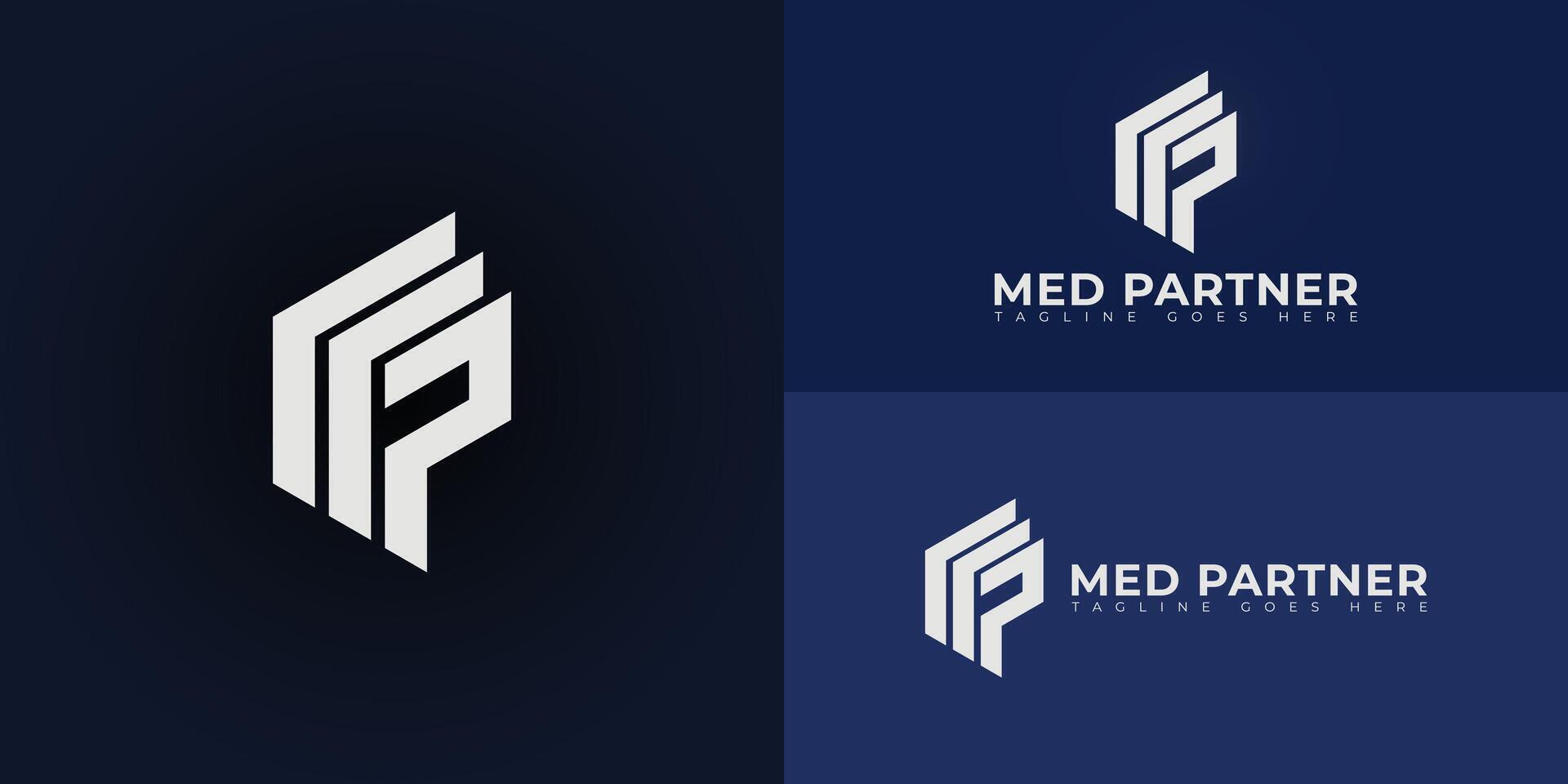 Abstract initial letters MP or PM logo in white color isolated on multiple background colors. The logo is suitable for venture fund company logo design illustration inspiration templates. vector