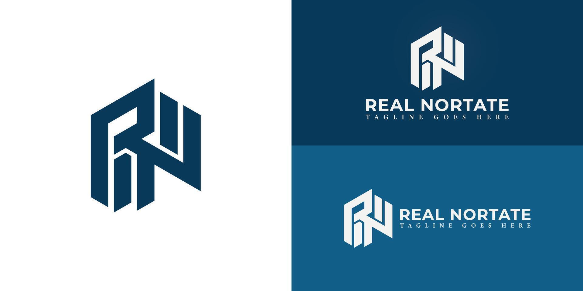 Abstract initial hexagon letters RN or RN logo in blue color isolated on multiple background colors. The logo is suitable for real estate business logo design illustration inspiration templates vector
