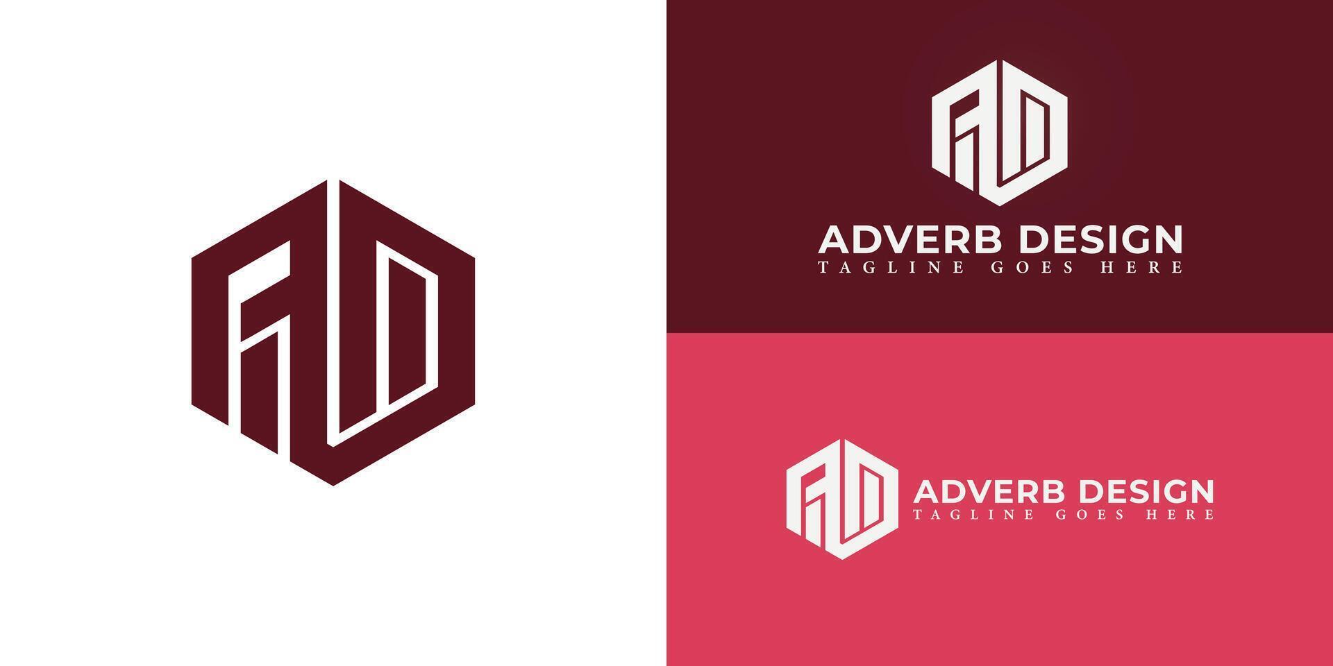 Abstract initial hexagon letters AD or DA logo in red color isolated on multiple background colors. The logo is suitable for clothing brand logo design illustration inspiration templates. vector