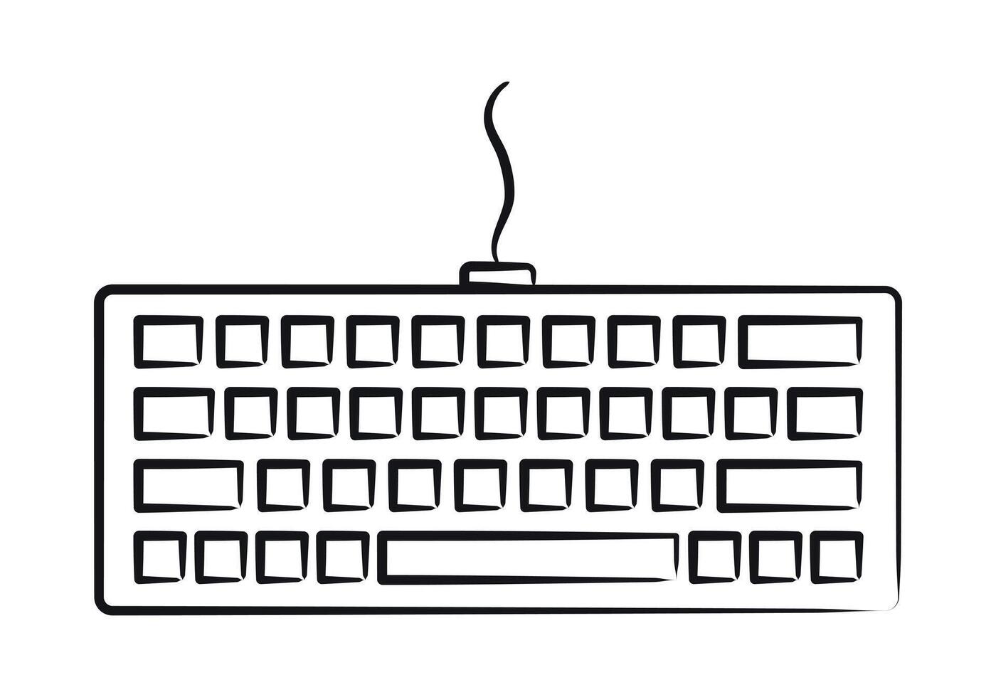 Sketch Keyboard with buttons and wire. Pencil-drawn computer equipment. Contour input Device. Peripherals and accessories. Linear Technology for office, IT and home. illustration vector